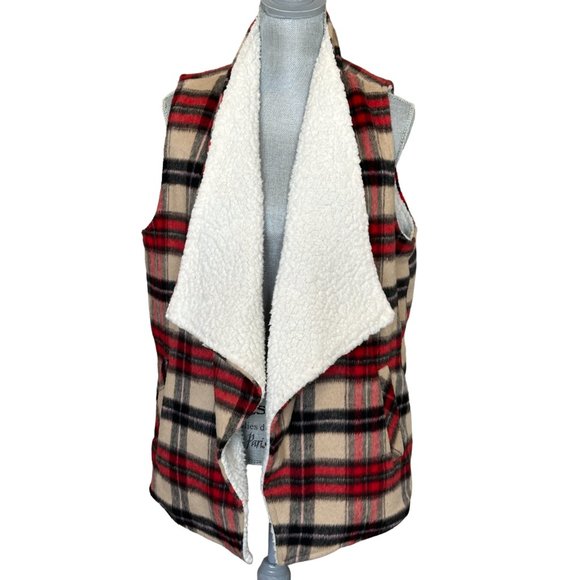 Maurices Wool Blend Open Vest - Size Large - Plaid Fleece Lined - Picture 5 of 10